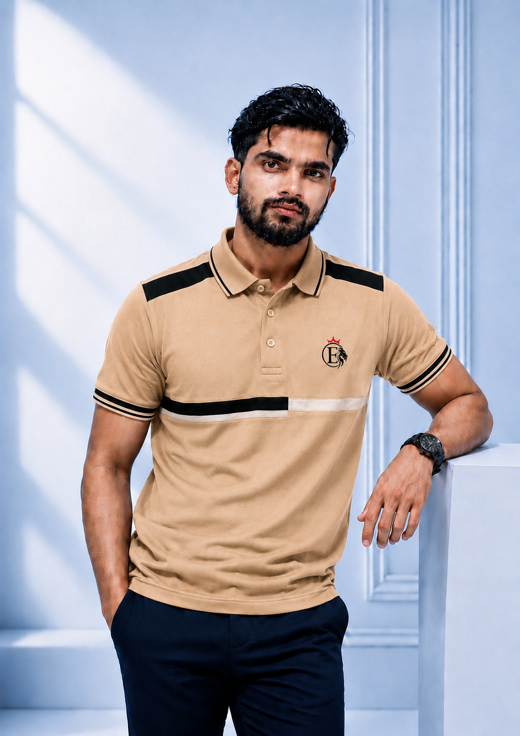 polo beige for page Introducing our Premium Piqué Polo Shirt — designed for those who appreciate quality, comfort, and modern fashion - Image 1